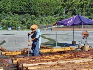 丸太の皮剥き